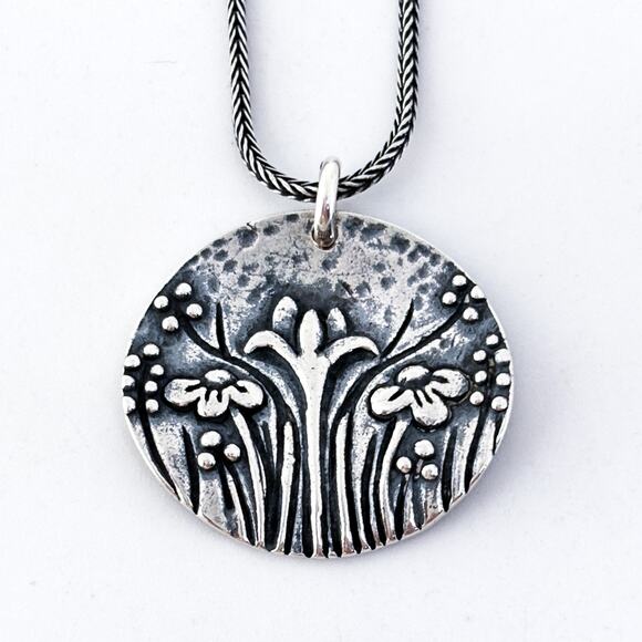 Vintage Israel Didae Sterling Silver 925 Floral Disc Pendant Necklace 18” - Picture 4 of 6